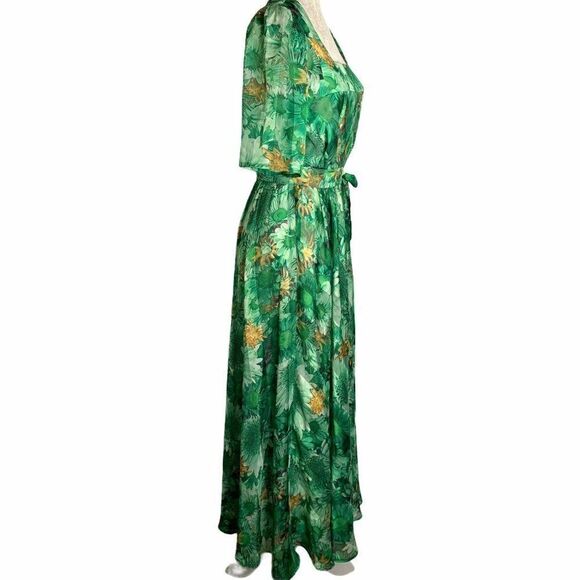 Vintage Floral Maxi Dress M Green Square Neck - Picture 4 of 8